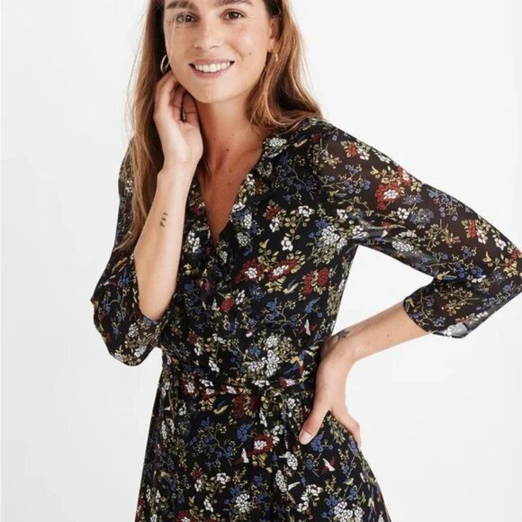 NWT Madewell Floral/Bird Wrap Dress s - Picture 3 of 10
